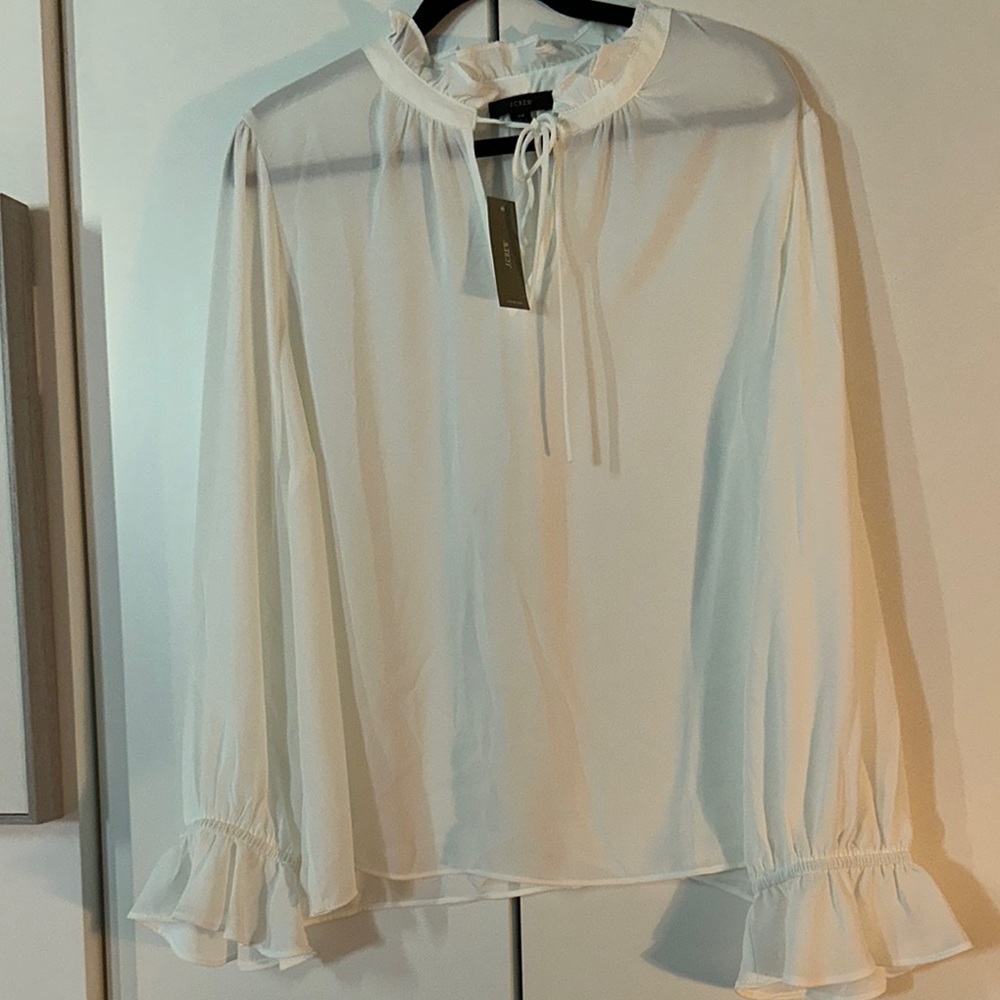 New JCrew Drapey ruffle tie-neck top